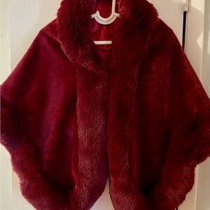 Luxurious Red Faux Fur Shawl
